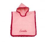 Poncho rosa con pompon ciclamino