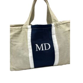 Borsa sartoriale in canvas panna e blu MD OUTLET