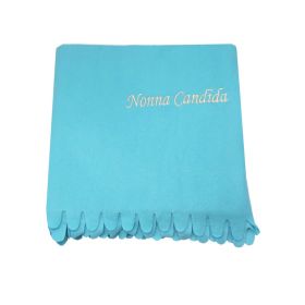 Coperta in pile con frange azzurra OUTLET
