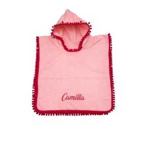 Poncho rosa con pompon ciclamino